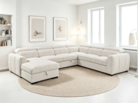 Canapé convertible de luxe moderne en tissu en U de grande taille avec rangement pour salon