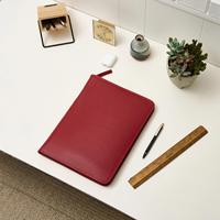 Porte-documents A4 personnalisé en cuir PU rouge avec fermeture éclair pour documents professionnels