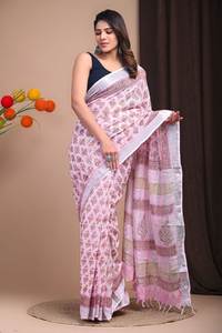 Saree à impression numérique en lin moderne Produit tendance pour les occasions de remise des diplômes et de plage - Product Image 5