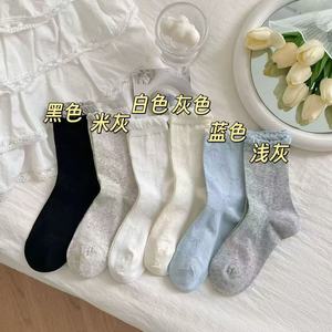 Women Mid-Calf <b>Socks</b> With Bow Pattern Breathable Lace Trim Spring Summer Thin Hollow Out Ballet Style <b>Socks</b> - Product Image 3