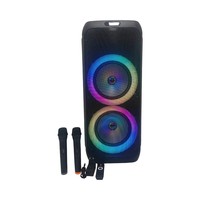 Haut-parleur LED RGB pour extérieur avec double haut-parleur de 10 pouces, boîtier en plastique, connectivité sans fil, USB, Aux, alimentation par batterie, sortie 50-100W