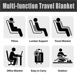 طقم بطانية سفر ووسادة رقبة 2 في 1 - بطانية محمولة ناعمة ودافئة ومريحة للسفر بالطائرة والتخييم ورحلات السيارة - Product Image 4