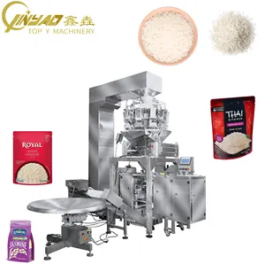 Máquina de embalagem pré-fabricada de grãos de arroz Doypack, saco de reforço com zíper, balança multihead, linha de dose e selagem, saco de reforço