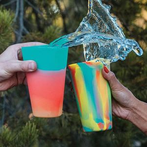 Gobelet à boire en silicone personnalisé avec logo, vente chaude, pas cher, 16 oz, sans BPA, gobelet à vin et à bière en silicone arc-en-ciel - Product Image 4