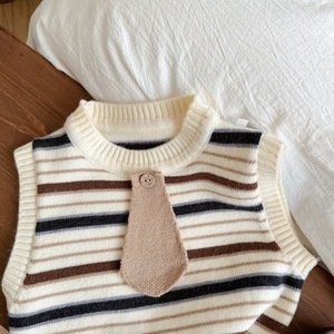 Gilet pull tricoté style coréen pour garçons, nouvelle collection printemps-automne 2025, veste <span class=keywords><strong>sans</strong></span> <span class=keywords><strong>manches</strong></span> à rayures, pull à col. - Product Image 5