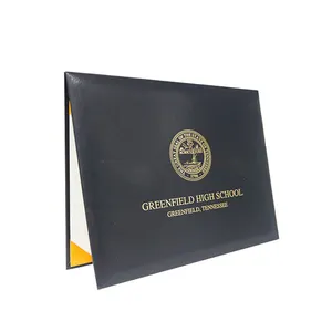 Certificate Holder Custom Logo Black Letter Size Leatherette Certificate Holder Diploma Cover With Satin Corner