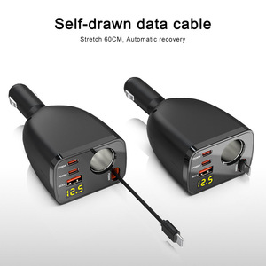 Adaptateur allume-cigare de voiture en gros, chargeur de voiture 4-en-1 à cordon rétractable avec ports <span class=keywords><strong>USB</strong></span> QC3.0 et PD 20W pour usage automobile multiple - Product Image 4
