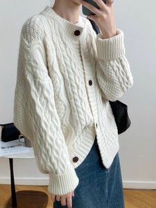 Hot Sale <strong>Ladies</strong> Twisted <strong>Cardigan</strong> Winter Thick Loose Knitted Jacket Coat Girls Buttons Open Front <strong>Crochet</strong> Sweater Short <strong>Cardigans</strong> - Product Image 6