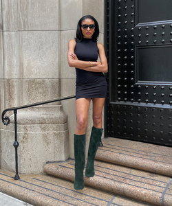 Toptan seksi zarif kadın Cowgirl çıplak süet geniş buzağı ile kürk kadınlar için yüksek topuk uzun çizmeler bayanlar diz-yüksek çizmeler - Product Image 6