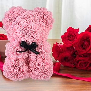 Cadeaux de la Saint-Valentin LUYI, décoration en forme d'ours en roses artificielles avec boîte lumineuse, ours en peluche pour femme, petite amie, cadeau d'anniversaire, fleur - Product Image 5