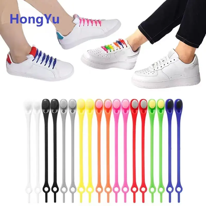 Silicone Elastic New Creative Buckle Free Lazy Shoelaces Stretch Sports Silicone Gel Tie Free Custom Color Elastic Shoelace
