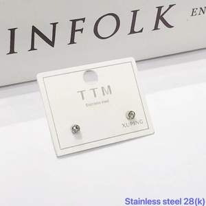 Pendientes de acero inoxidable chapados en platino para mujer, aretes pequeños de circón blanco y negro, venta al por mayor, TTM-E6132 - Product Image 6