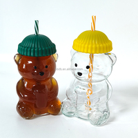 Nouveautés : Bouteille en verre motif ours avec couvercle et paille – Tasse en verre pour café, eau, lait, jus et autres boissons