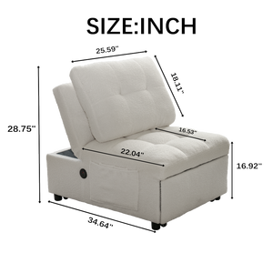 <b>Single</b> <b>Sofa</b> <b>Bed</b> Soft Teddy Fabric Built in Usb Port Side Pocket Air <b>Sofa</b> - Product Image 4