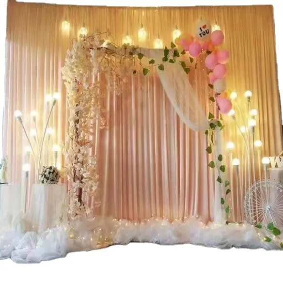 Prix de gros lumière Double couche glace soie Tulle maille toile de fond couleur rose fête de mariage événement goutte décoration