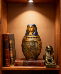 Meiweipet <strong>Urn</strong> Pet Ancient <strong>Egyptian</strong> Mythology Resin Sculpture Pet Memorial <strong>Urn</strong> with Pharaoh Statue Copper Jar Casket for Dog - Product Image 2