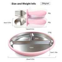 Assiette compartimentée en acier inoxydable avec forte ventouse, facile à saisir, cuillère et fourchette, ustensiles de table compatibles lave-vaisselle, vente en gros
