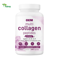 Fairoy OEM ODM Capsule di Collagene Multiplo Idrolizzato di Bovino e di Pesce con Acido Ialuronico, 240 Capsule Integratore