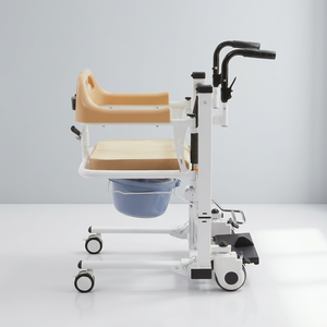 Chaise de transfert de patient à levage hydraulique en acier inoxydable avec siège de toilette en plastique divisé et seau amovible - Product Image 1