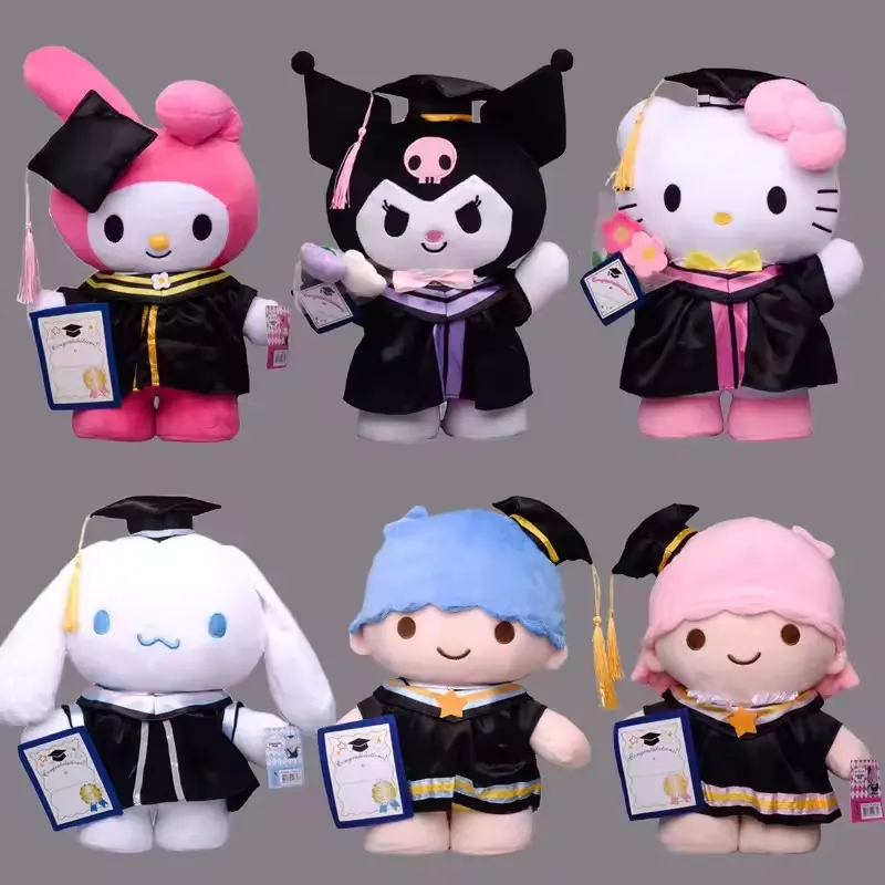 Graduación Sanrio Peluche Kuromi Lindo Patrón de dibujos animados Animales de peluche Juguete Sanrios Graduación Push Toy Regalos