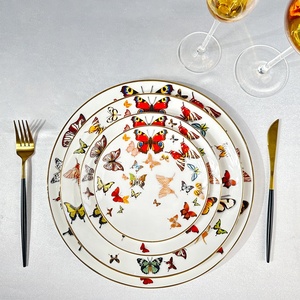 Colorful Butterfly Decorative Plates Ceramic <b>Dinnerware</b> <b>Set</b> Wedding Wholesale Fine Bone China Dishes - Product Image 1