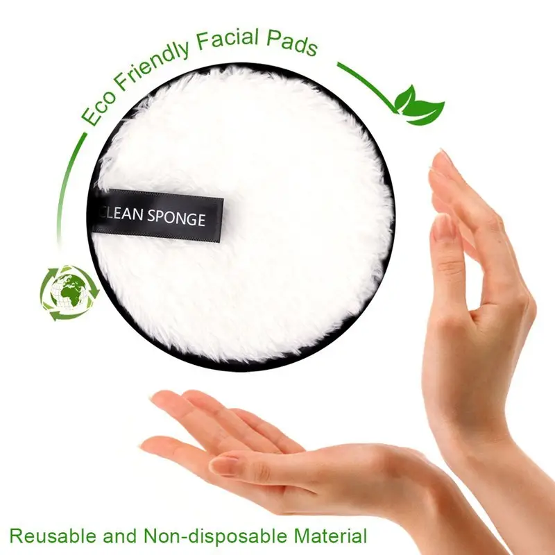 FEIYAN Private Label Eco Friendly Round Washable Microfiber Cotton Magic Custom Makeup Facial Cleaning Sponge Puff Remover Pad