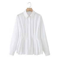 Zevity ZA Camisa de Negocios Casual para Mujer, Diseño Plisado de Color Sólido, Elegante Blusa de Algodón para Oficina