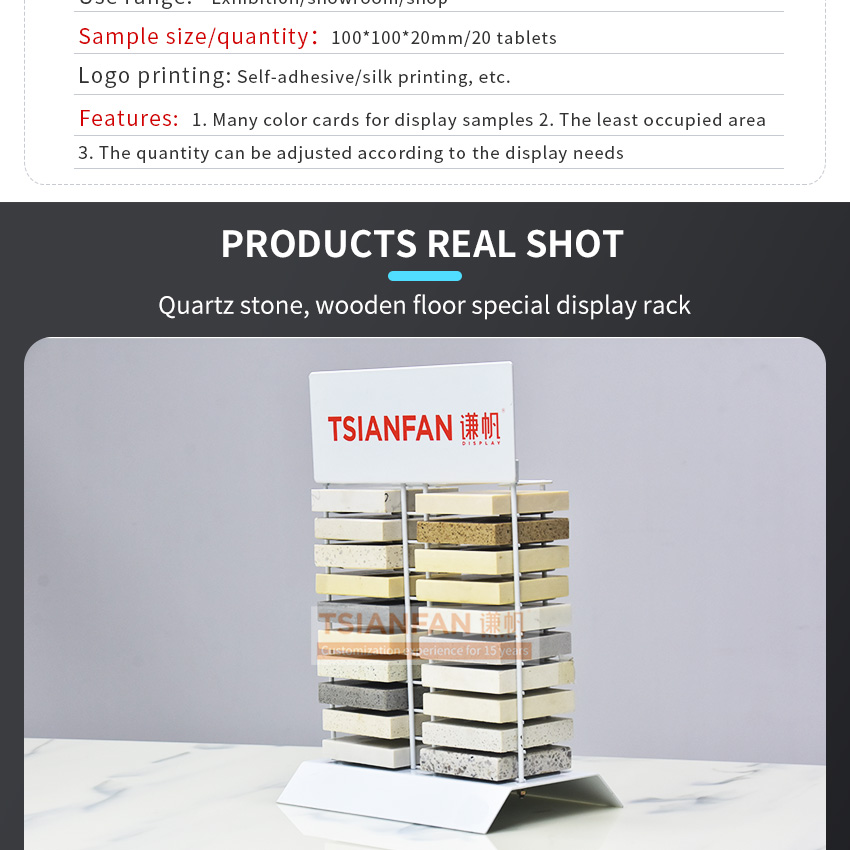 Tsianfan Factory Stone Desk Stand Table Top Granite Ceramic Marble Sample Showcase Countertop Tile Display Rack