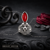 Bague Chevalière Tête de Lion en Cuivre Vintage Incrustée de Pierre Rouge Marquise, Bague Ajustable pour Homme, Bijou Rétro Punk Tendance, Cadeau