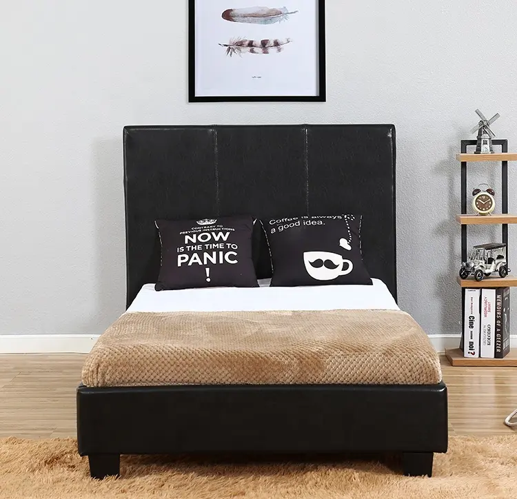 Willsoon Modern Wooden Single Bed with Soft Black Faux Leather Stylish Home Bedroom Furniture for Children