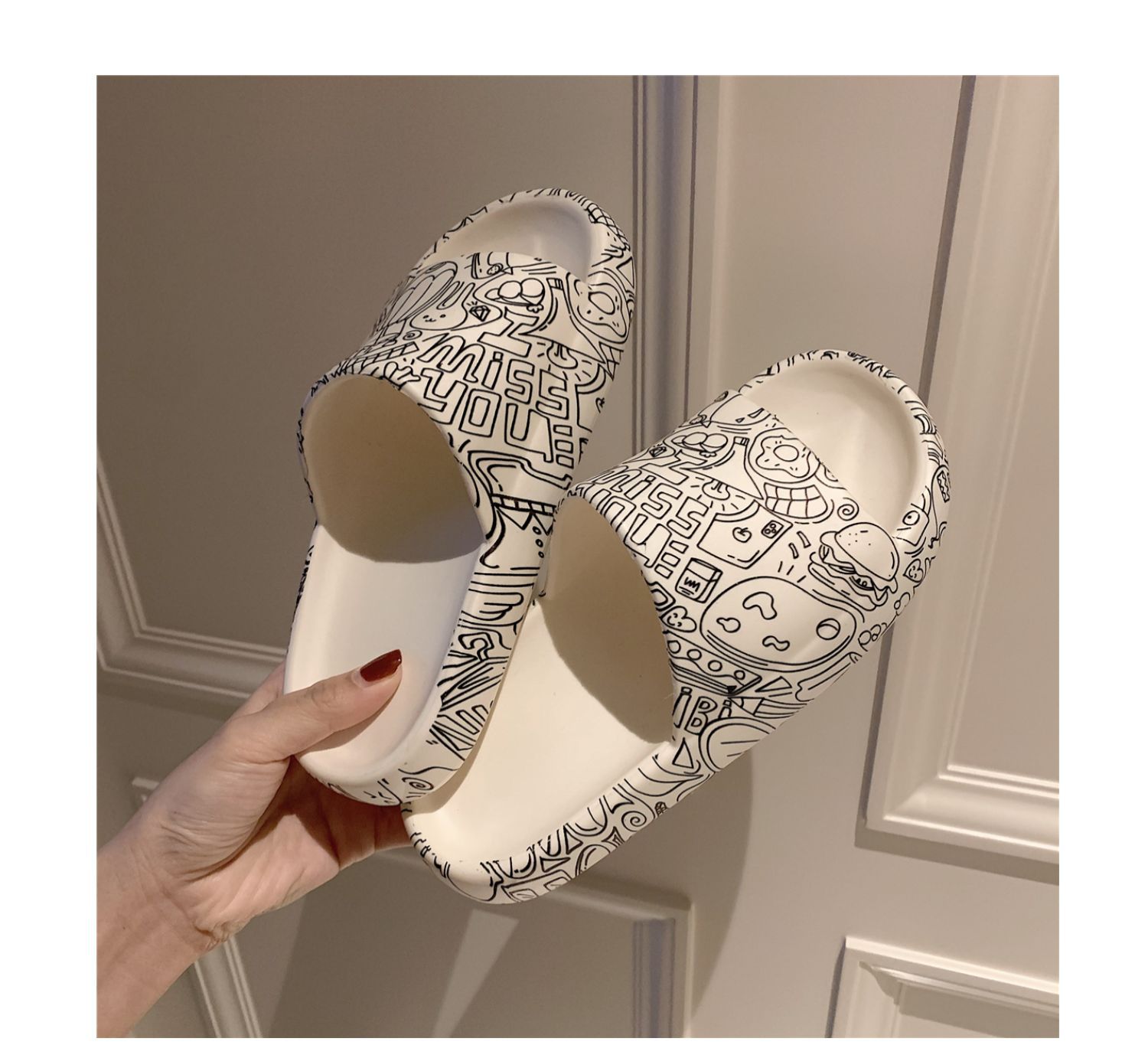 Thick Bottom Graffiti Korean EVA Slides Slippers Fashion Women Summer Home Slippers