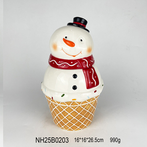 Barattolo per Biscotti a Forma di Pupazzo di Neve con Cono Gelato - Ceramica Dipinta a Mano 3D, Decorazione Invernale Personalizzata per <span class=keywords><strong>Cucina</strong></span> e Festività - Product Image 1