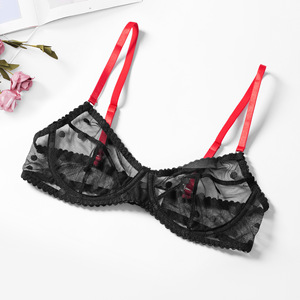 New High Quality Contrast Color Transparent Mesh Lingerie <b>Set</b> <b>Sexy</b> Polka Dot Three Piece Bra Brief <b>Set</b> - Product Image 2