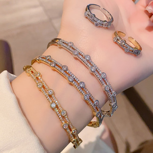 Gold And Silver Two Tone Zircon Bracelet <b>Ring</b> <b>Set</b> Double Layer Oval Wedding Jewelry <b>For</b> <b>Women</b> - Product Image 1