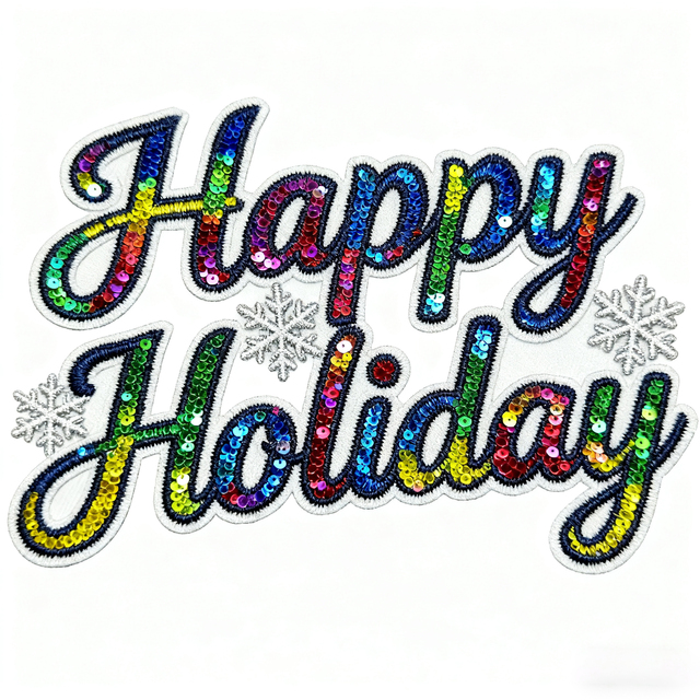 High Quality Eco-Friendly Wholesale Custom Sequins Sew-on Iron-on Glitter Embroidered Patches for Christmas Clothing