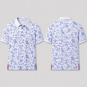 Polo de Golf Azul con Diseño Floral para Hombre, Personalizado, Premium, de Alto Rendimiento, Absorbente de Humedad, Marca Privada, Ropa de Resort, OEM - Product Image 4