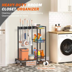 Organizzatore per attrezzi di pulizia, porta scope, mobiletto portaoggetti per la pulizia, carrello per la pulizia, appendi-mop, ganci e supporti. - Product Image 6