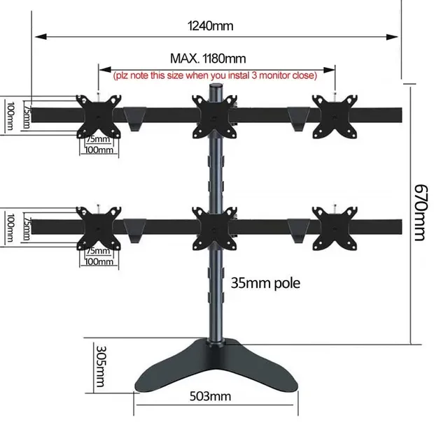 DL-HM106 Desktop Stand Full Motion 360 Six Monitor Holder 10"-24" LCD Monitor Mount Arm Loading 10kgs BIG Base Stand Long Arm