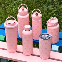 Gourde isotherme en acier inoxydable 304 avec logo personnalisé, nœud rose, anti-fuite, avec paille, grande capacité, pour filles