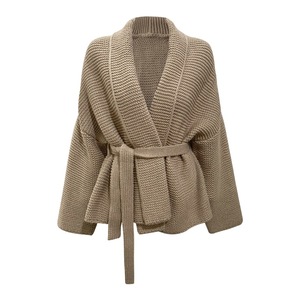 Cardigã Feminino de Tricô com Decote em V, Estilo Casual e Descontraído, com Cinto para Atar na Cintura, para Outono Inverno - Product Image 6