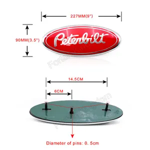 شارة شعار مخصصة بيضاوية اللون باللون الأحمر والفضي بمقاس 9 بوصات من مادة ABS مصنوعة من الألومنيوم لشبكة السيارة الأمامية وشبكة غطاء المحرك لـ Peterbilt F150 F250 F350
