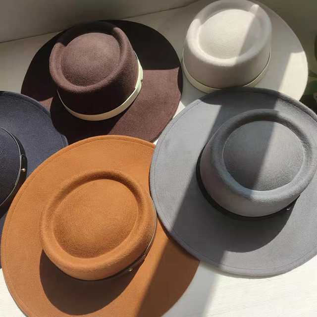 Wholesale 100% Wool Stiff Brim Felt Pork Pie Ana Media Fedora Hats Short Brim