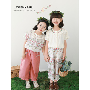 YOEHYAUL X5127 Set Floreale per Bambine Due Pezzi Abbigliamento Maglietta e Pantaloni Completi Estivi per Bambine - Product Image 1
