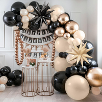 Kit d'arche de guirlande de ballons noir, crème et or rose avec ballons étoiles à effet d'explosion et ballons en latex pour la décoration de fêtes d'anniversaire et de mariages