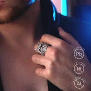 Changda 925 Sterling Silver Amulet Graduation <strong>Jewelry</strong> Men Wedding <strong>Unique</strong> Vintage Compass Pentacle Pentagram Ring - Product Image 4