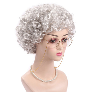Halloween <span class=keywords><strong>abuela</strong></span> <span class=keywords><strong>peluca</strong></span> cubierta de mediana edad y ancianos Pelo Corto rizado gris abuelo y <span class=keywords><strong>abuela</strong></span> rendimiento tocado - Product Image 4