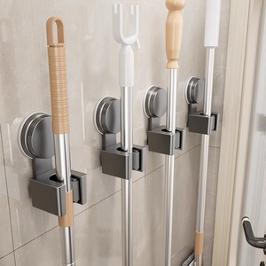 Shu Zheng Suction Cup <b>Mop</b> <b>Wall</b> Clip Rectangle Punch Free <b>Wall</b> Mounted Storage Rack For Bathroom Door Broom And <b>Mop</b> Hook - Product Image 1