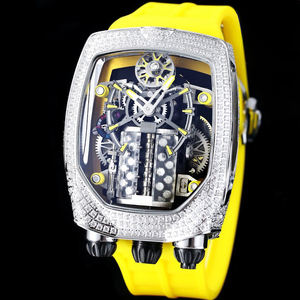 Montre-bracelet pour homme de qualité supérieure, design moteur, lunette argentée, boîtier bordé de diamants Moissanite, mouvement tourbillon, montre de tennis - Product Image 1