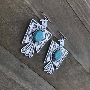 Pendientes colgantes de águila turquesa chapados <span class=keywords><strong>en</strong></span> plata para mujer, pendientes de gota tallados de pájaro étnico, joyería de animales de moda - Product Image 3