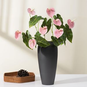 Flores Artificiales de Anturio Meng Jie, Arreglo de Seda y Plástico en Rosa y Verde para Decoración del Hogar y Bodas - Product Image 1